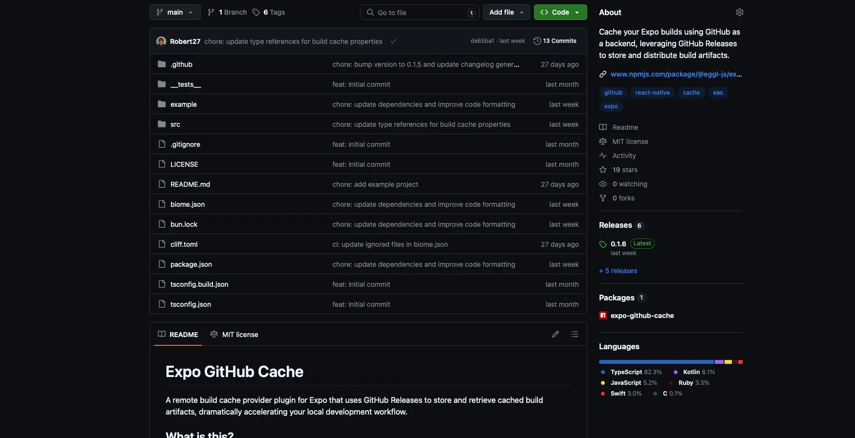 Expo GitHub Cache project screenshot